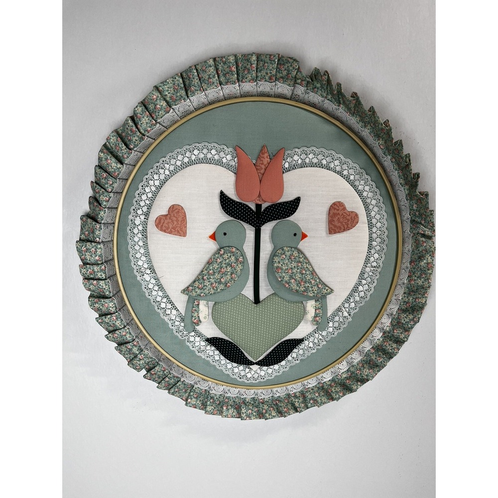 Vintage Circle Hoop Wall Art Needlework Birds Kitschy Nursery Decor 80's VGUC
